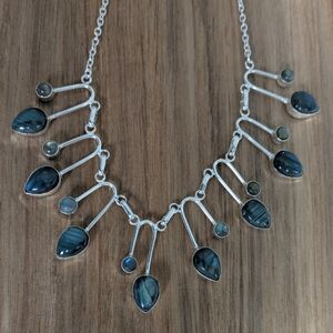 Sterling Silver Labradorite Teardrop Necklace - Blue-Green Gemstone
